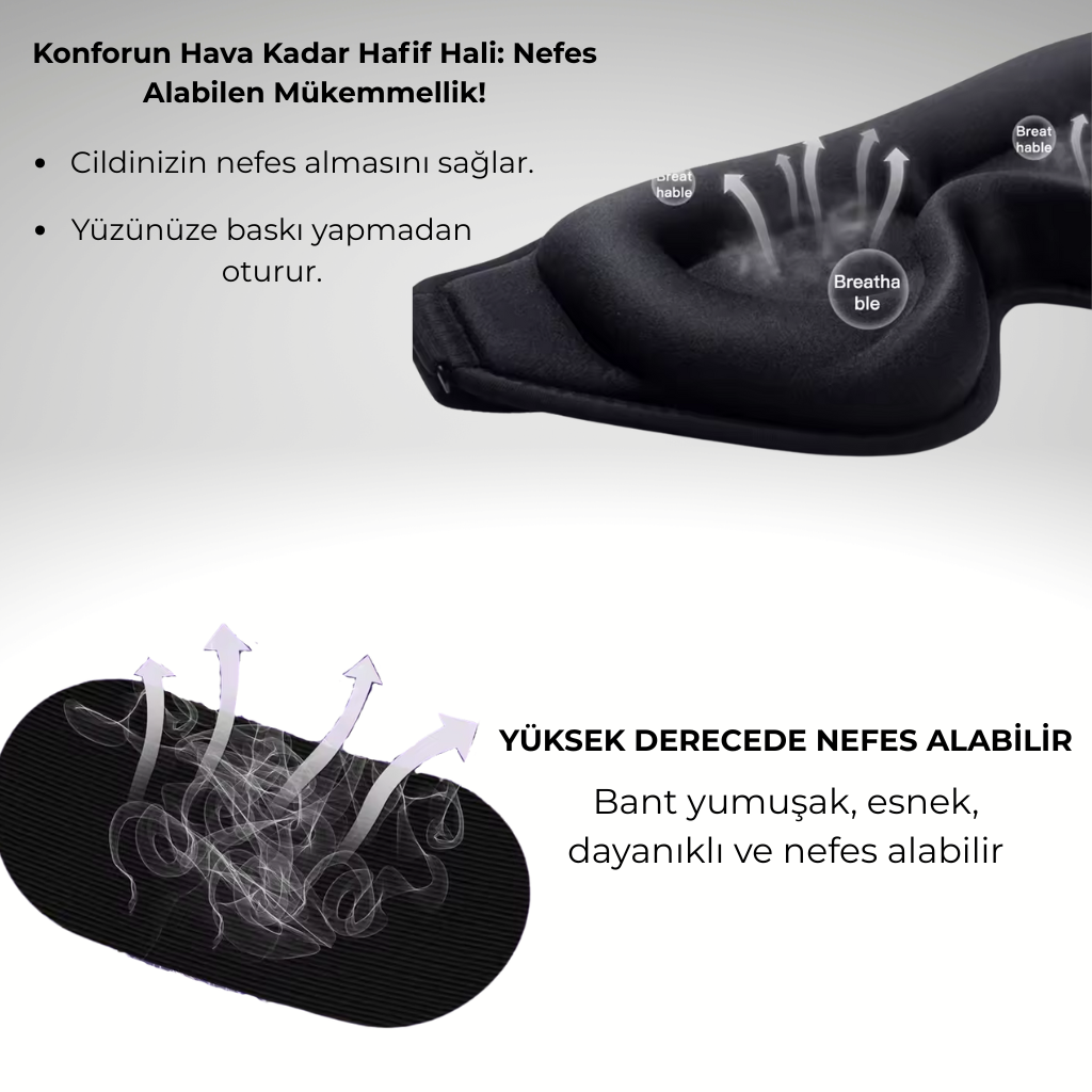 Premium Siyah Göz Bandı + Hediye Ağız Bandı | Derin Uyku Seti