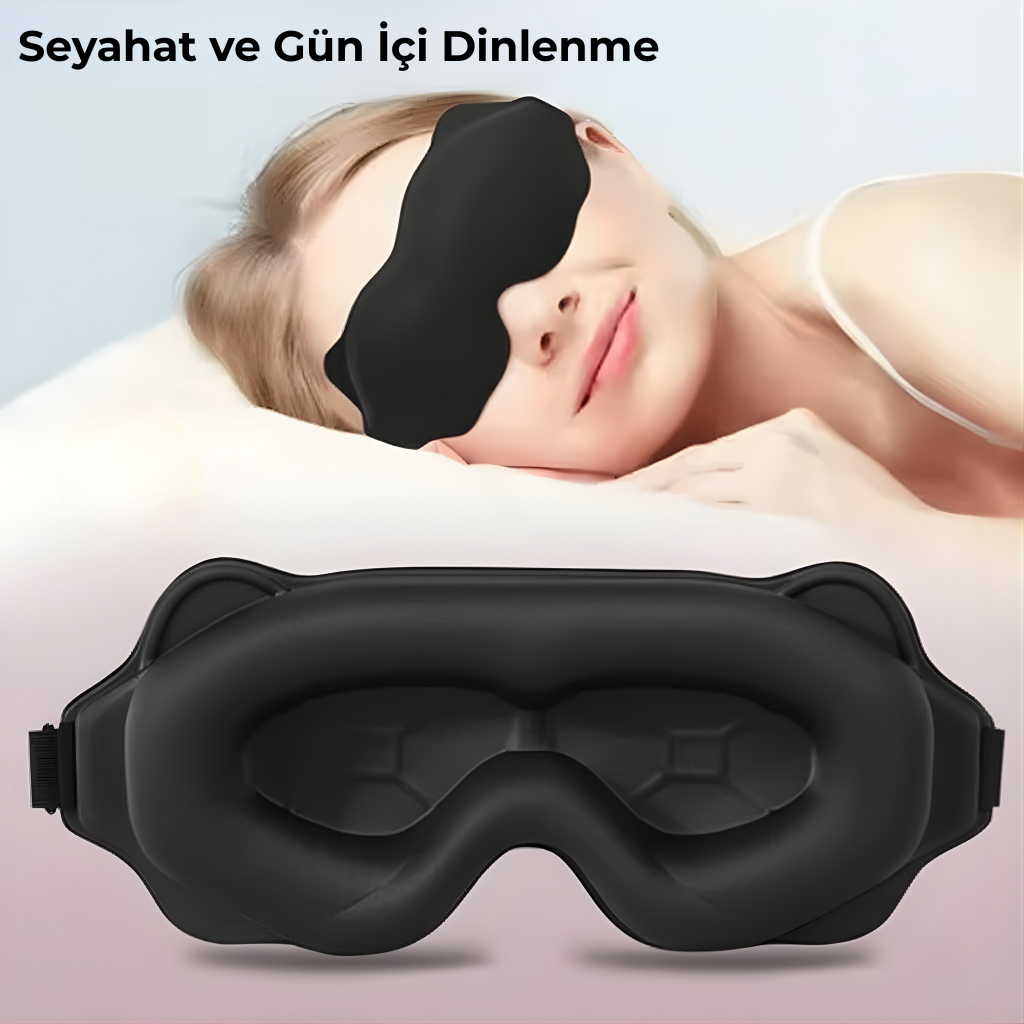 Premium Siyah Göz Bandı + Hediye Ağız Bandı | Derin Uyku Seti