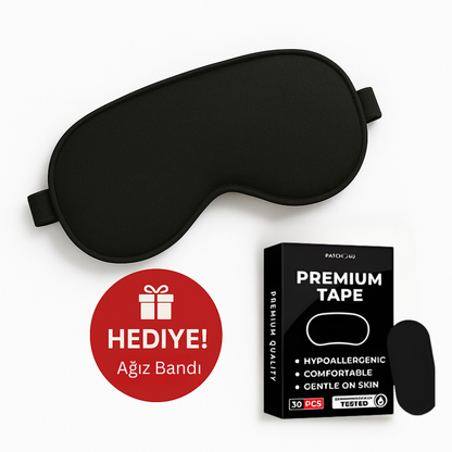 Premium Siyah Göz Bandı + Hediye Ağız Bandı | Derin Uyku Seti