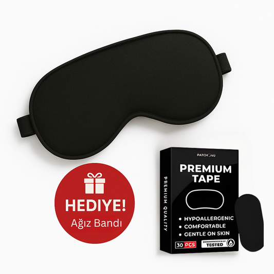 Premium Siyah Göz Bandı + Hediye Ağız Bandı | Derin Uyku Seti